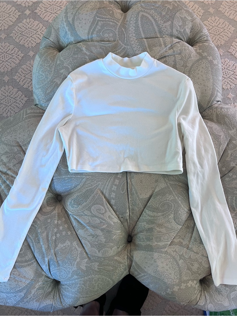 White Mock-Neck Long-Sleeve Cropped Top